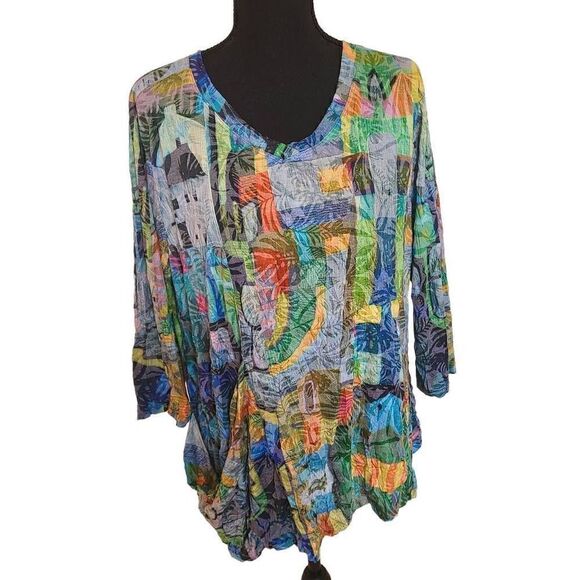 Grace & Joy Ophelia Multi Color Crinkle One Pocket Top Size M - Picture 3 of 14